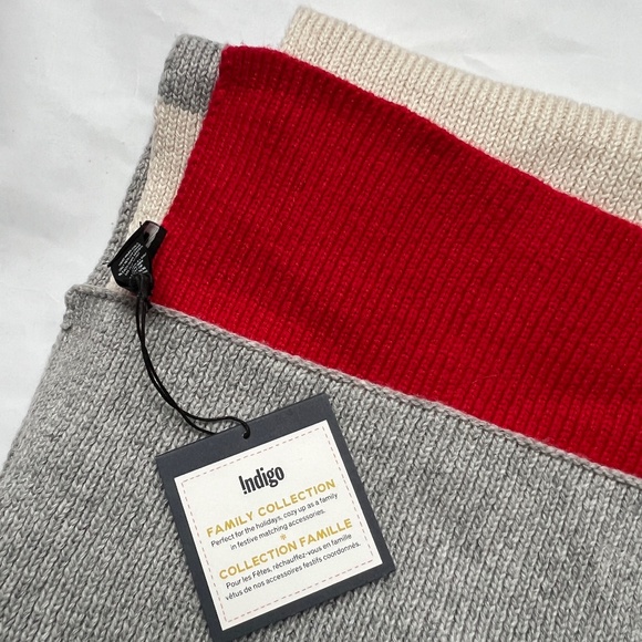 Indigo Family Collection Knit Scarf Red Gray Cream Rectangle NEW Tags Long - Picture 4 of 7